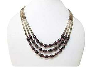 K[lbg & X[L[NH[c }`Xgh r[Y lbNX by Anushruti 16 C` nhCh WFXg[ WG[ Garnet & Smoky Quartz Multi-Strand Beaded necklace by Anushruti 16" Handmade