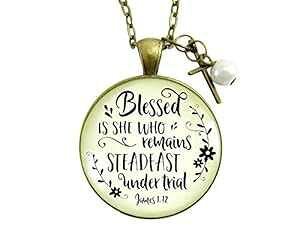 Gutsy Goodness 36 C` tFCX lbNX Blessed is She Who Remains Steadfast p Be[W X^C WG[ Gutsy Goodness 36" Faith Necklace Blessed is She Who Remains Steadfast Quote Vintage Style Jewelry