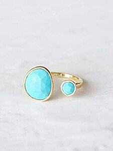 _uXg[u[͋[^[RCYI[vT[NS[hbL^JO MJLuLu Double Stone Blue Simulated Turquoise Open Circle Gold Plated Brass Ring