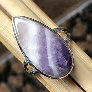 {̃AWXg [X 925 \bh X^[O Vo[ O TCY 8.25 Natural Rocks by Kala Genuine Amethyst Lace Agate 925 Solid Sterling Silver Ring Size 8.25