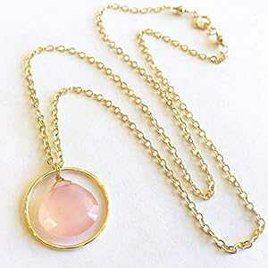 ubVsNJZhj[WFXg[y_glbNX - 14K S[htBh - ꂳւ̃WG[Mtg Vintagerelics Jewelry Blush Pink Chalcedony Gemstone Pendant Necklace - 14K Gold-Fille