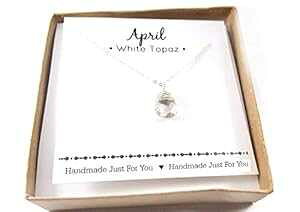 4 ̒a zCg gp[Y WFXg[ lbNX - X^[OVo[ uIbg eBAhbv WG[ - ޏւ̃Mtg CY Design Studio April Birthstone White Topaz Gemstone Neckl