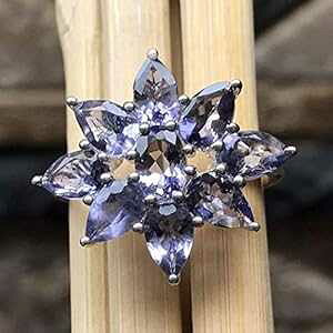 { 2.5ct ACICg EH[^[ Tt@CA 925 \bh X^[O Vo[ O TCY 8 Natural Rocks by Kala Genuine 2.5ct Iolite Water Sapphire 925 Solid Sterling Silver Ring Size 8