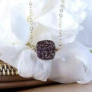 �p�[�v�� Druzy Geode �X�N�G�A �S�[���h �l�b�N���X �W���G���[ �M�t�g �����p 16 �C���` Designed by Stacey Jewelry, LLC Purple Druzy Geode Square Gold Necklace Jewelry Gift for Women 16 inches