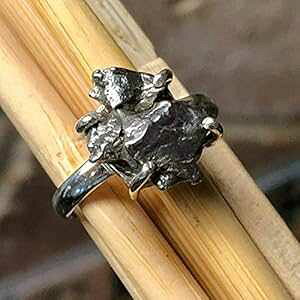 VR覐 Campo Del Cielo 925 \bh X^[O Vo[ O TCY 7 Natural Rocks by Kala Natural Meteorite Campo Del Cielo 925 Solid Sterling Silver Ring Size 7