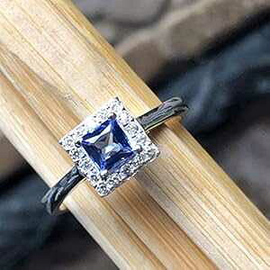 {̃u[ ^UiCg 925 \bh X^[O Vo[ GQ[Wg O TCY 5.75A6A9 Natural Rocks by Kala Genuine Blue Tanzanite 925 Solid Sterling Silver Engagement Ring Size 5.75, 6, 9