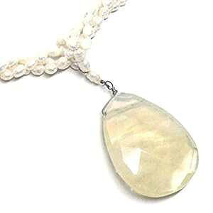 t[tH[ t@Zbg { OE XL  NH[c 3 A{BWp[ Xe[gg lbNX Meredithbead Freeform Faceted Lab-Grown XL Lemon Quartz Three-Strand Cultured Freshwater Pearl Statement Ne