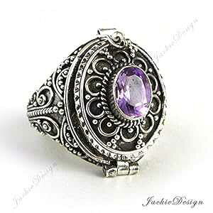 パープル アメジスト ポイズン リング 12 サイズ ロケット バリ スターリング シルバー シークレット コンパートメント ジュエリー JD121 JackieDesign Purple Amethyst Poison Ring 12 Size Locket Bali Sterling Sil