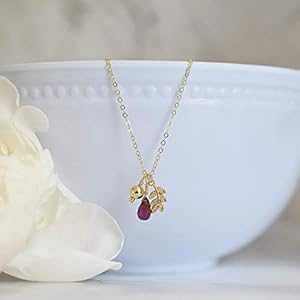 �K�[�l�b�g 1 ���̒a���� �S�[���h ���^�� �`���[�� �l�b�N���X �W���G���[ �M�t�g �����p 16 �C���` Designed by Stacey Jewelry, LLC Garnet January Birthstone Gold Metal Charm Necklace Jewelry Gift for Women 16 Inches