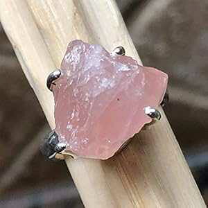 VRsN [Y NH[c 925 \bh X^[O Vo[ O TCY 6.5 Natural Rocks by Kala Natural Raw Pink Rose Quartz 925 Soild Sterling Silver Ring Size 6.5