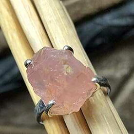 天然生ピンク ローズ クォーツ 925 ソリッド スターリング シルバー リング サイズ 7.25 Natural Rocks by Kala Natural Raw Pink Rose Quartz 925 Soild Sterling Silver Ring Size 7.25