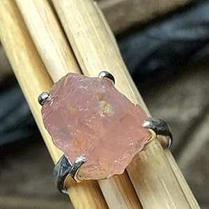 VRsN [Y NH[c 925 \bh X^[O Vo[ O TCY 7.25 Natural Rocks by Kala Natural Raw Pink Rose Quartz 925 Soild Sterling Silver Ring Size 7.25