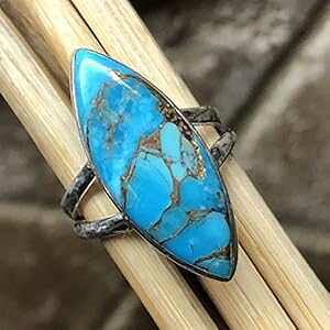 Rbp[u[ ^[RCY 925 \bh X^[O Vo[ O TCY 6.5 Natural Rocks by Kala Copper Blue Turquoise 925 Solid Sterling Silver Ring Size 6.5