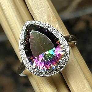  4ct ~XeBbN gp[YAzCg Tt@CA 925 \bh X^[O Vo[ O TCY 9 Natural Rocks by Kala Beautiful 4ct Mystic Topaz, White Spphire 925 Solid Sterling Silver Ring Size 9