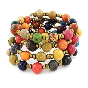 ATC[V[htJtȌ`LC[uXbgAElɂ̊ȒPɑł鏗poO Generic Colorful Memory Wire Bracelet with Acai Seeds, Artisan Handmade Easy-On Bangle for Women