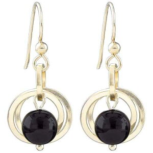 Tahmi Dainty Short Real Black Onyx Gemstone Minimalist Dangle Earrings with 14k Yellow Gold-filled Circles Simple Designer Jewelry Gift Idea for Women (French Wire)