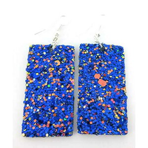 u[ƃsNƃubÑOb^[tFCNU[[WN^O_OCO Summerfield Collection Blue with Pink and Black Glitter Faux Leather Large Rectangle Dangle Earrings