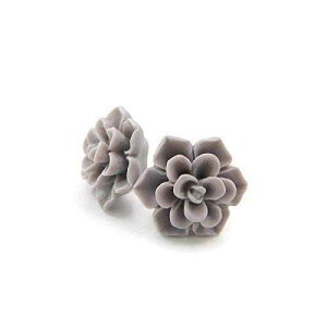 ɕqȎp̃vX`bN|Xg̑ACOA13mm }bgy[O[ Pretty Smart Succulent Earrings on Plastic Posts for Metal Sensitive Ears, 13mm Matte Pale Grey