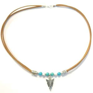 BOOT JEWELRY SHOP Turquoise Arrowhead Leather Boho Western Choker Necklace 20 Inch
