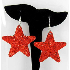 ���b�h�O���b�^�[�t�F�C�N���U�[���[�W�X�^�[�_���O���C�������O Summerfield Collection Red Glitter Faux Leather Large Star Dangle Earrings