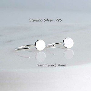 X^[OVo[ n}[h 4mm fBXN CO t[v nK[ CO p Fashion Art Jewelry Sterling Silver Hammered 4mm Disc Earring Hoop Hugger Cartilage Earrings for Women
