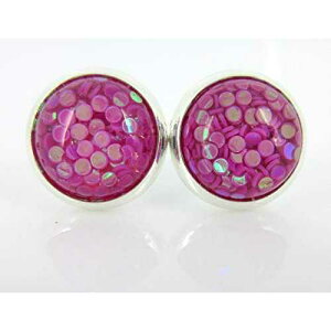 VCj[Vo[g[}[^FOb^[X^bhsAX 10mm Summerfield Collection Shiny Silver-tone Magenta Iridescent Glitter Resin Stud Earrings 10mm