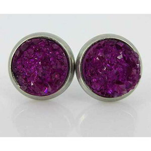 XeXX`[ fB[v }[^ tFCN hD[W[ Xg[ X^bh sAX 8mm Summerfield Collection Stainless Steel Deep Magenta Faux Druzy Stone Stud Earrings 8mm