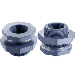 Outus 2  1 C` PVC uǃtBbeBO JAفAArp Outus 2 Pieces 1 Inch PVC Bulkhead Fitting for Rain Barrels, Aquariums, Water Tanks and Ponds