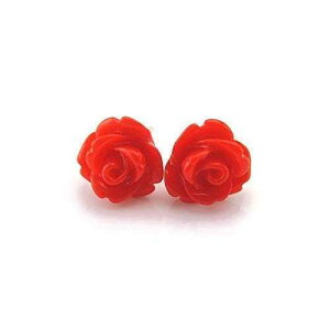 9mm ȃbh[YX^bhAqȎɋt[̃vX`bN|XgCO Pretty Smart 9mm Small Red Rose Studs, Metal Free Plastic Post Earrings for Sensitive Ears