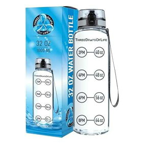 Three Drops of Life Time Marked Water Bottle, Clear Sports Timed Bottle 32 oz, Best for Measuring Water Intake, Tritan BPA-Free One Liter Hydration Tracker Three Drops of Life Time Marked Water Bottle, Clear Sports T