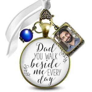 Gutsy Goodness Bouquet Charm for Wedding Dad You Walk Beside Me Something Blue Bead 1 Frame Remembrance Keepsake Vintage Bronze White Glass Jewelry Loving Memory Father for Bride's Flowers DIY Photo Template