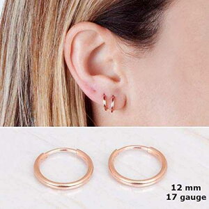 ȃ[YS[htBht[vCO - fUCi[ 12mm ̑@ׂȃt[vyA Tooliks Tiny Rose Gold Filled Hoop Earrings - Designer Handmade 12mm Delicate Pair of Hoops