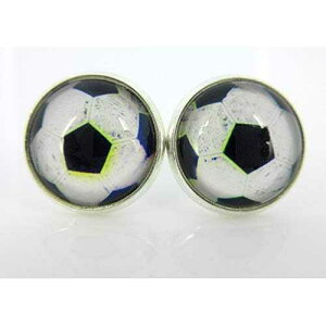 Vo[g[ TbJ[ {[ vg KX X^bh sAX 12mm Summerfield Collection Silver-tone Soccer Ball Print Glass Stud Earrings 12mm