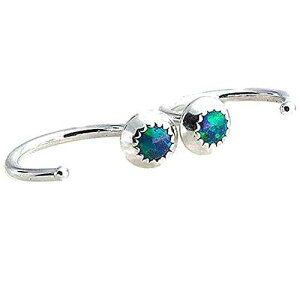 Fashion Art Jewelry Green Opal 3mm Stone Half Hoops Huggie Small Sterling Silver Open Hoop Hugger Cartilage Piercing Earrings (Green Opal 3mm / 19 gauge)