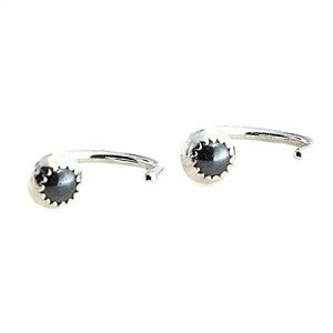 Fashion Art Jewelry Hematite 3mm Stone Half Hoops Huggie Small Sterling Silver Open Hoop Hugger Cartilage Piercing Earrings (Hematite 3mm / 19 gauge)
