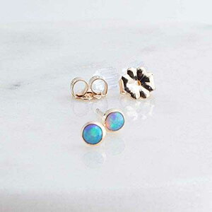 ライトブルーオパールタイニーストーン3mm、14Kゴールドフィルドスタッドピアス Fashion Art Jewelry Light Blue Opal Tiny Stone 3mm with 14K Gold Filled Stud Earrings