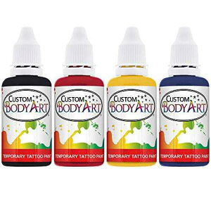 4 FGAuVꎞIȃ^gD[ CN LbgAԁAAF Custom Body Art 4 Color Airbrush Temporary Tattoo Ink Kit Black, Red, Blue, Yellow