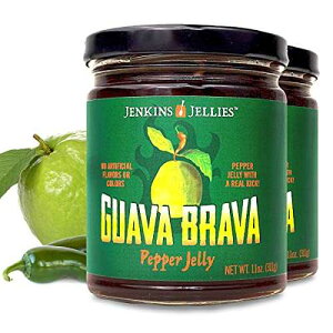 Jenkins Jellies Guava Brava Hot Pepper Jelly - Sweet & Spicy Jalape o Jelly - Gluten Free, Vegan Pepper Jam - Use as a Glaze, Dipping Sauce, or Dessert Topping - All Natural & USA Made - 2 x 11 Ounces