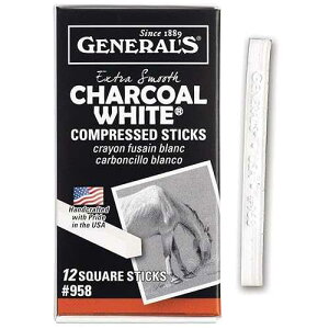 GENERAL'S General White Compressed Charcoal Stcks 12/Bx