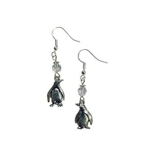 Penguin Charm Earrings, Theta Phi Alpha TPA Penguin mascot earrings, with a clear faceted crystal accent bead, on sterling silver earwires Ann Peden Jewelry Penguin Charm Earrings, Theta Phi Alpha TPA Penguin mascot ea