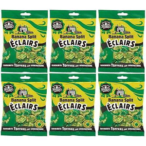 Walkers Nonsuch Banana Split Eclairs Bag 5.29 Oz (Pack of 6) ? British Toffee Candy with Condensed Milk & White Chocolate, Imported UK Banana Taffy Caramel Sweets, Individually Wrapped English Toffee Walkers' Nonsuch