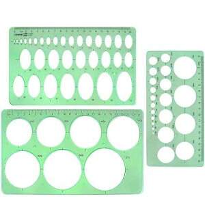 BronaGrand 3pcs Circle Stencils Oval Stationery Template Plastic Measuring Templates Geometric Rulers Set for Drafting, Drawing(Clear Green)