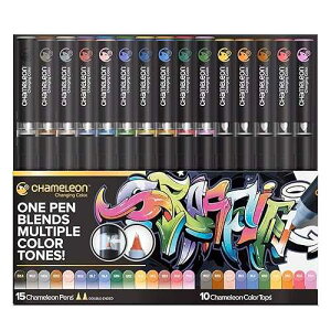 Chameleon Art Pens, 25-Pen Deluxe Set (15 Pens + 10 Color Tops) - Multicolor, 0.3mm Chisel Tip, Ambidextrous, Refillable, Perfect for Drawing, Coloring, Sketching Chameleon Art Pens, 25-Pen Deluxe Set (15 Pens +