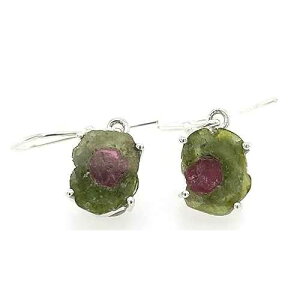 Natural Watermelon Tourmaline 925 Solid Sterling Silver Earrings 27mm Natural Rocks by Kala Natural Watermelon Tourmaline 925 Solid Sterling Silver Earrings 27mm