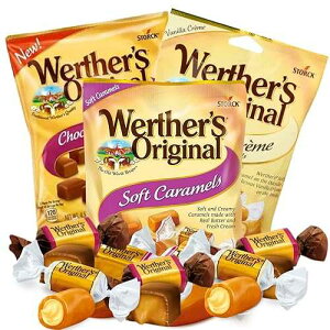 Needzo Werther's Soft Chewy Caramels Pack with Vanilla Creme, Chocolate Covered, and Caramel, Individually Wrapped Candy, Gourmet Gift Basket Stuffers for Men or Women, Pack of 3, 4.51 Ounce Needzo Werther's Soft Ch