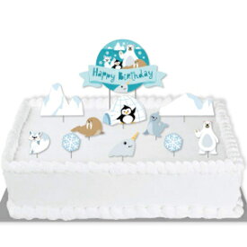 幸福の大きな点北極極動物-冬の誕生日パーティーケーキデコレーションキット-お誕生日おめでとうケーキトッパーセット-11個 Big Dot of Happiness Arctic Polar Animals - Winter Birthday Party Cake Decorating Kit - Happy Birthday Cake Topper Set