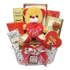 Delight Expressions Heart to Heart Gift Basket- Valentine's Day Gift Basket - Anniversary or Birthday Gift Basket - For Her - For Him