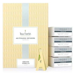Tea Forte Orchid Vanilla Black Tea Event Box, Bulk Pack of 48 Pyramid Infuser Tea Sachets for All Occasions