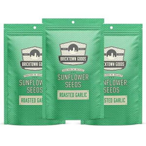 Bricktown Goods Roasted Garlic Flavored Sunflower Seeds - 3 Pack - Boldly Seasoned and Roasted In-Shell Sunflower Seeds - 24 oz Total