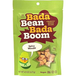 Enlightened Bada Bean Bada Boom Plant-based Protein, Gluten Free, Vegan, Soy Free, Kosher, Roasted Broad Fava Bean Snacks, Wasabi, 4.5 Ounce (6 Count)